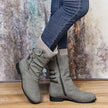Hanne | Women's Brown Knit Cuff Ruched Side Zip Boots with Faux Leather
