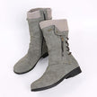 Hanne | Women's Brown Knit Cuff Ruched Side Zip Boots with Faux Leather