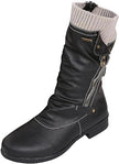 Hanne | Women's Brown Knit Cuff Ruched Side Zip Boots with Faux Leather