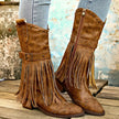 Bo | Women's Brown Fringe Studded Buckle Side Zip Ankle Boots with Block-Heel
