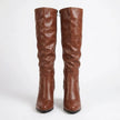 Elise | Women's Brown Knee High Chunky Block Heel Round Toe Boots with
