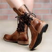 Femke | Women's Brown Lace Up Studded Ankle Boots with Leather Comfortable