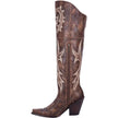Marit | Women's Brown Western Knee High Block Heel Embroidery Boots with Pointed-Toe