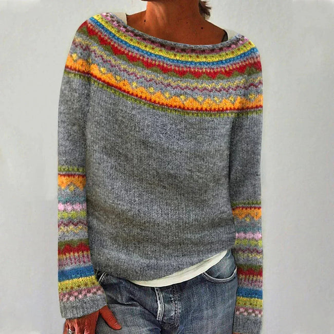 Fiona | Women's Patterned Crewneck Sweater with Crew-Neck Cozy Soft for Layering