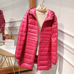 Quilted Jacket Women Hooded Zip Front Lightweight Mid-Length