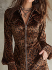 Velvet leopard print mini dress by FJØRNA, featuring a fitted silhouette and stylish evening dress design.