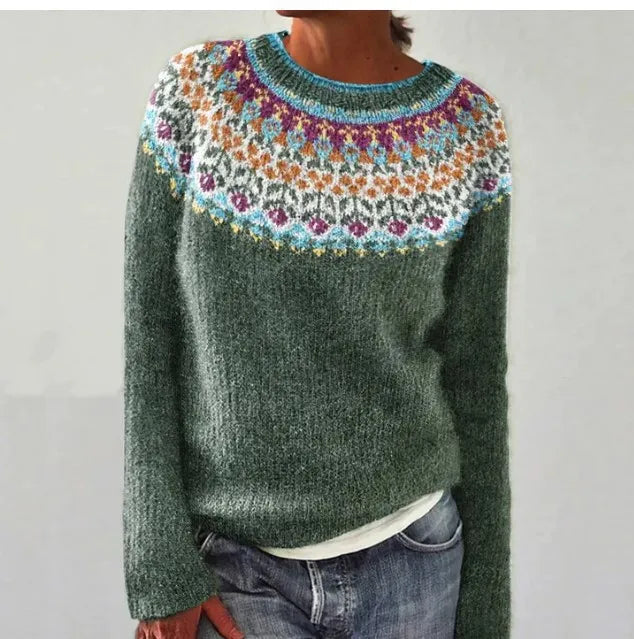 Fiona | Women's Patterned Crewneck Sweater with Crew-Neck Cozy Soft for Layering