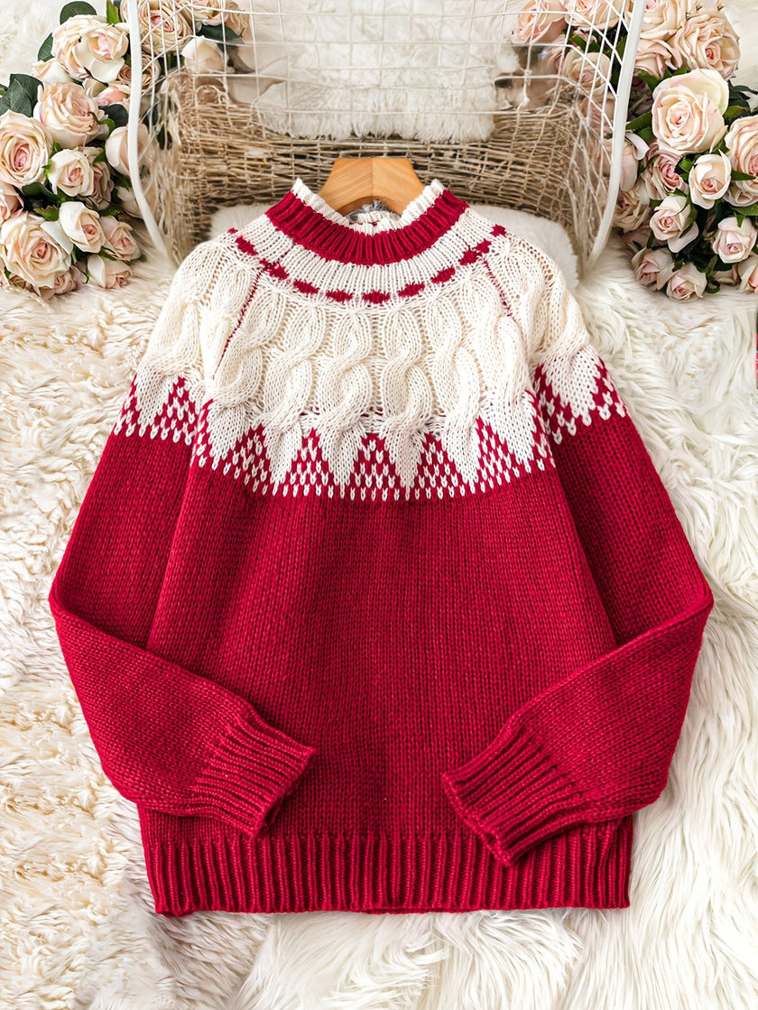 Leonora | Women's Long Fair Isle Tacky Holiday Mock-Neck Knit Sweater