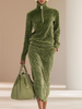 FJØRNA women's green leopard print velvet top and skirt set, featuring stylish matching pants and bold animal print design.