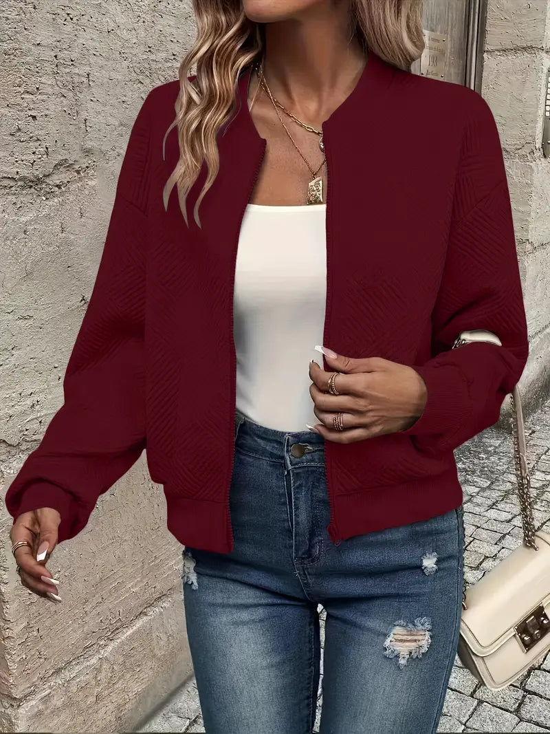 Birgit | Women's Quilted Crew-Neck Long-Sleeve Zip Bomber Jacket