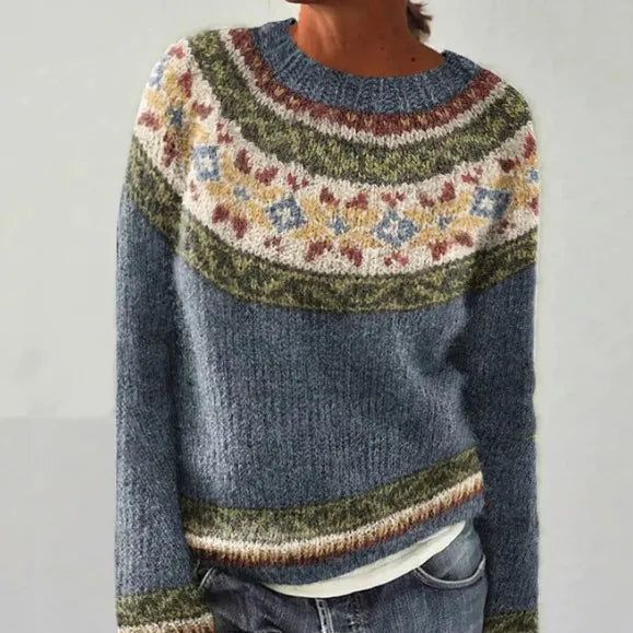 Fiona | Women's Patterned Crewneck Sweater with Crew-Neck Cozy Soft for Layering