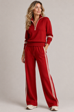 Two-Piece Set Women Half Zip Sweater Wide Leg Stand Collar