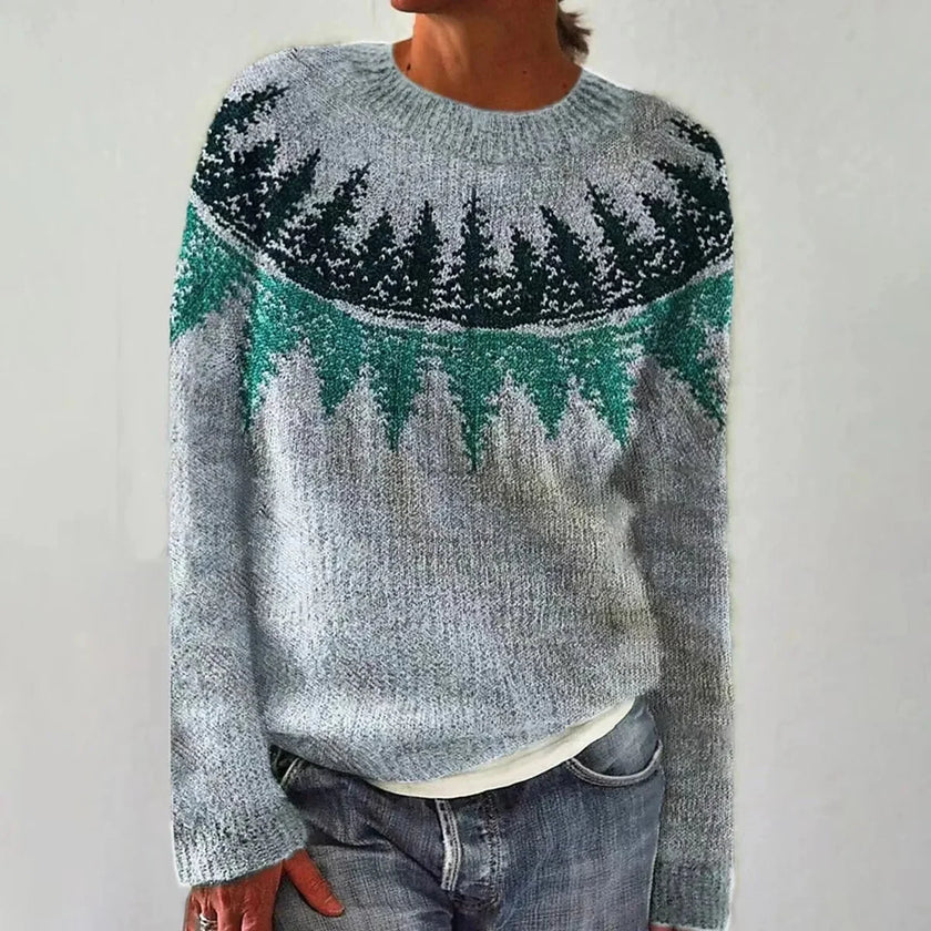 Fiona | Women's Patterned Crewneck Sweater with Crew-Neck Cozy Soft for Layering
