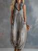 FJØRNA women's apricot leopard print hooded chiffon jumpsuit with pants, stylish and lightweight for casual wear.