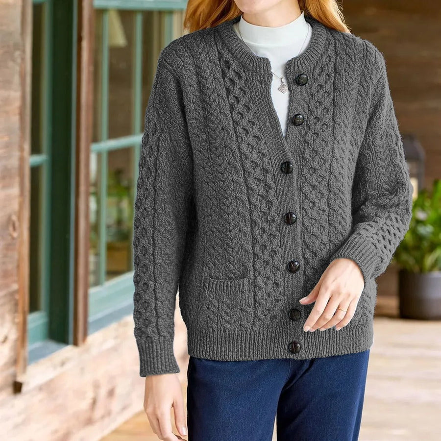 Chunky Cable-Knit Cardigan with Button Front Relaxed Fit for Women | Victoria