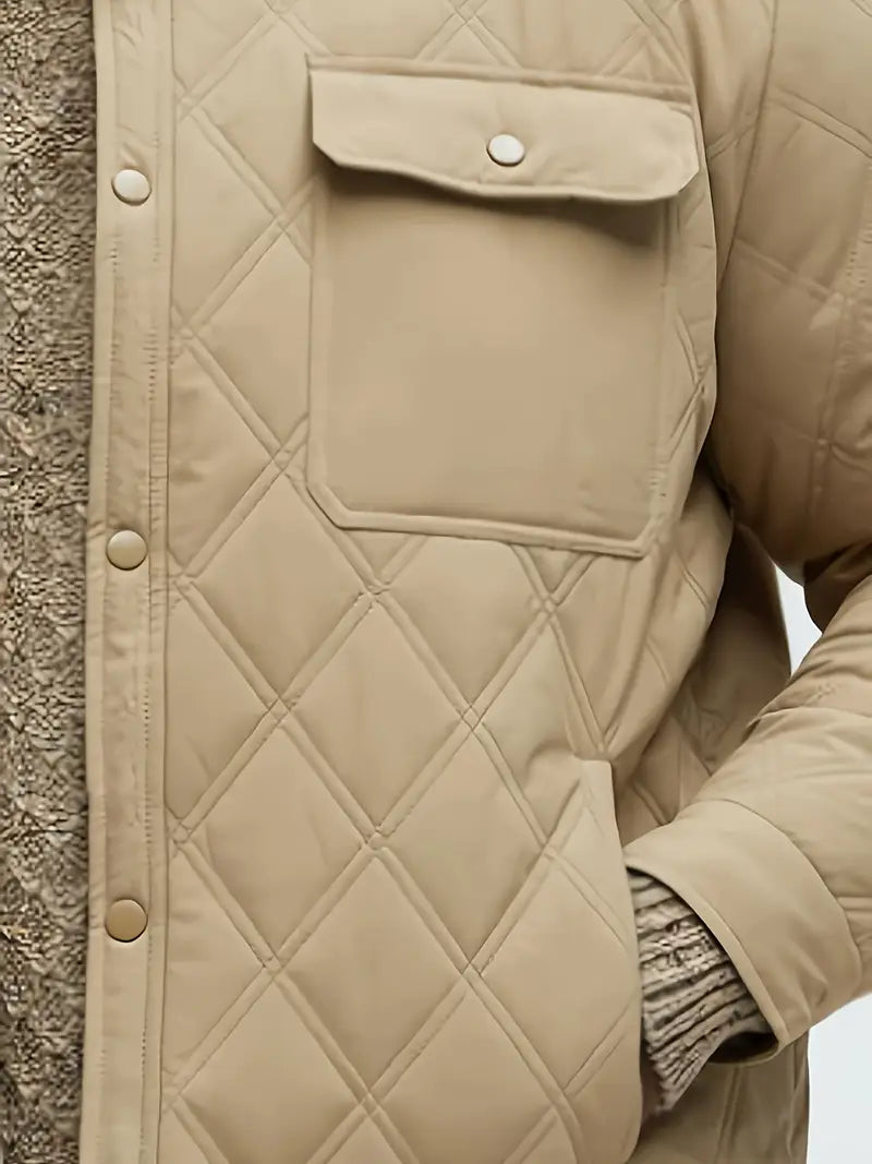 Padded Jacket Men Lapel Collar Ribbed Cuffs Regular Fit Polyester
