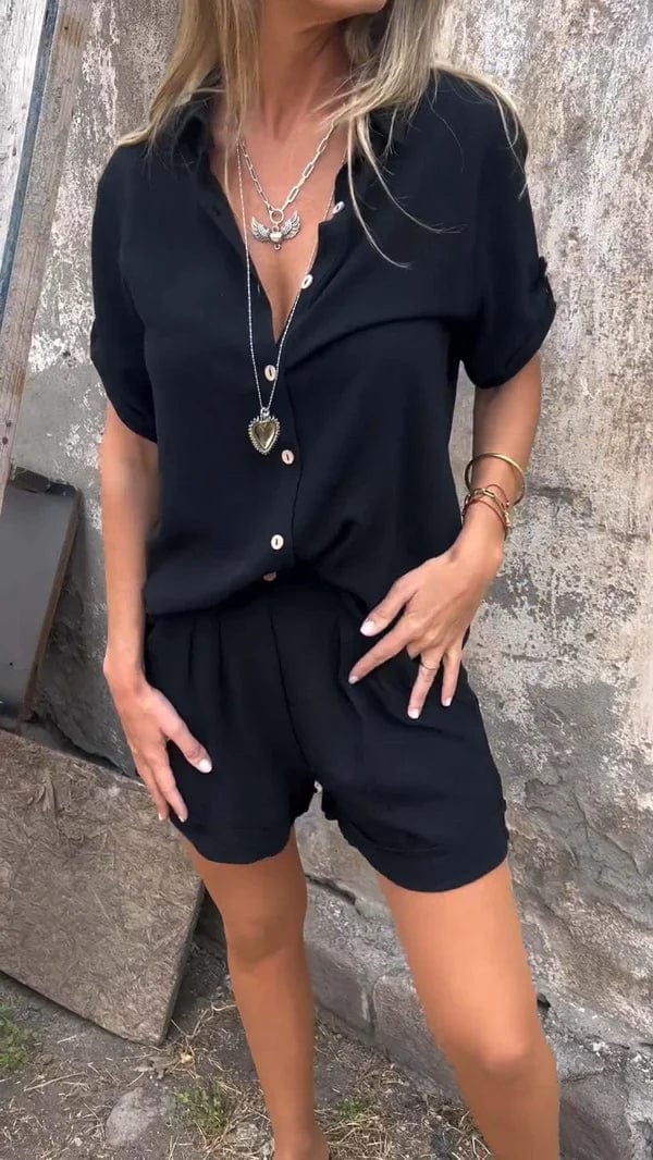 FJØRNA lightweight summer two-piece women's co-ord set with breathable, flowy fabric, perfect for warm weather.