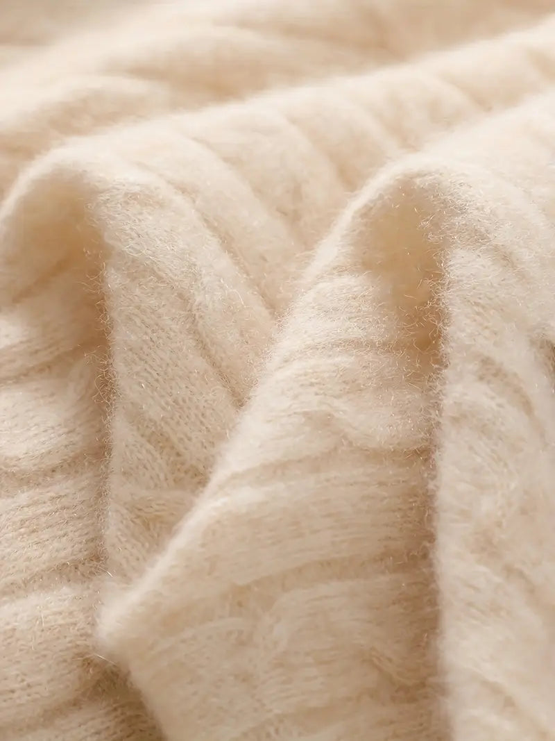 Cable Knit Polo Sweater Women Wool Cashmere Blend Winter