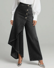 FJØRNA women's high-waisted wide-leg summer trousers with button front and breathable fabric, perfect for warm weather.