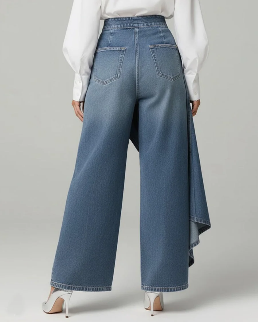 FJØRNA lightweight high-waisted wide-leg summer trousers for women, breathable with button front and relaxed fit.