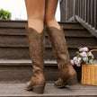 Cowboy Boots Embroidered Knee High Block Heel Pointed Toe Western Boots | Nanna