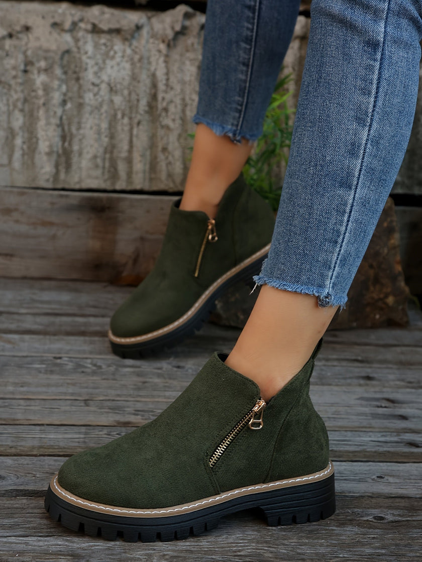 Ankle Boots Leopard Print Suede Lug Sole Chunky Side Zip Winter Boots | Nina