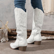 Cowboy Boots Embroidered Knee High Block Heel Pointed Toe Western Boots | Nanna