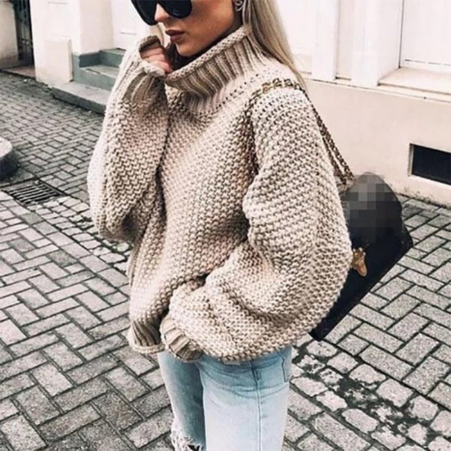 Celine | Women's Versatile Oversized Chunky Knit Turtleneck Sweater Pullover with Wrap Cozy for Layering