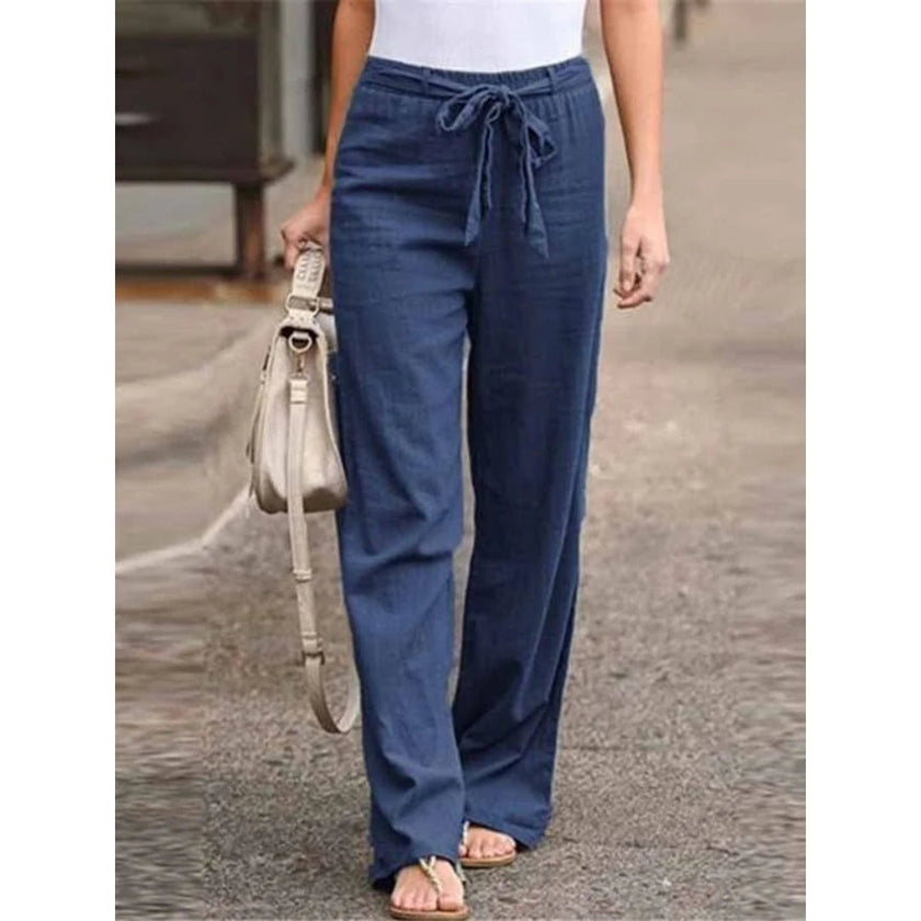 FJØRNA women's lightweight summer trousers with wide-leg design and drawstring waist, casual and comfortable for warm weather.
