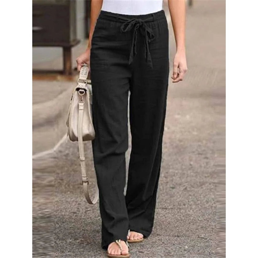 FJØRNA women's lightweight summer trousers with wide leg and drawstring waist, casual and breathable for warm weather.