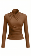 T-Shirt Women Draped Collar Pleated Waist Short Sleeve