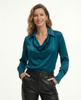 FJØRNA women's white satin cowl-neck long-sleeve blouse, elegant and smooth fabric, stylish top for women.