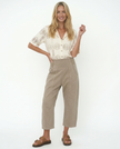 FJØRNA women's wide-leg denim trousers with relaxed fit and classic five-pocket design, full-length view.