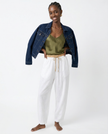 FJØRNA women's linen tapered trousers, stylish and comfortable pants with a relaxed fit, perfect for casual or office wear.