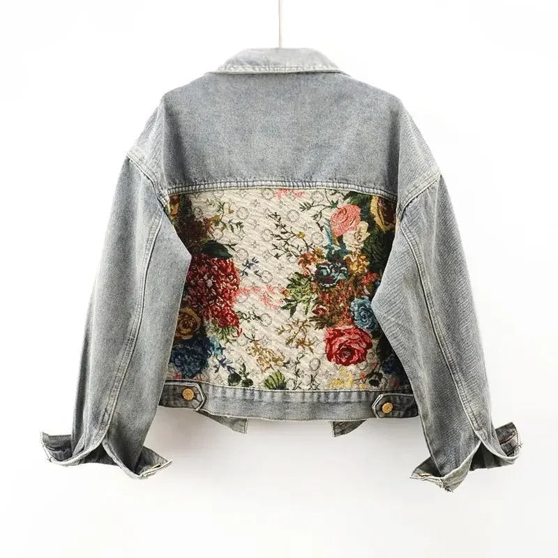Denim Jacket Women Button Front Collared Long Sleeve