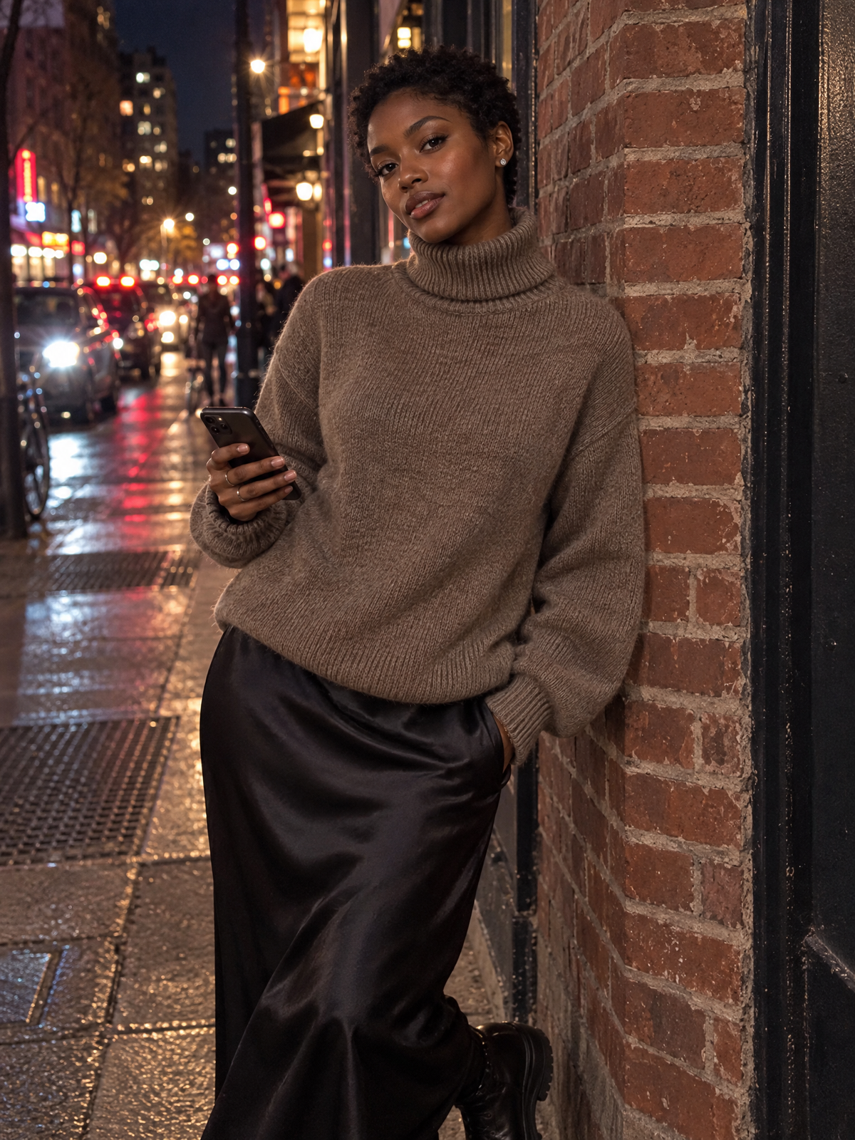 Mohair-Blend Turtleneck Sweater Oversized with Balloon Sleeves for Women