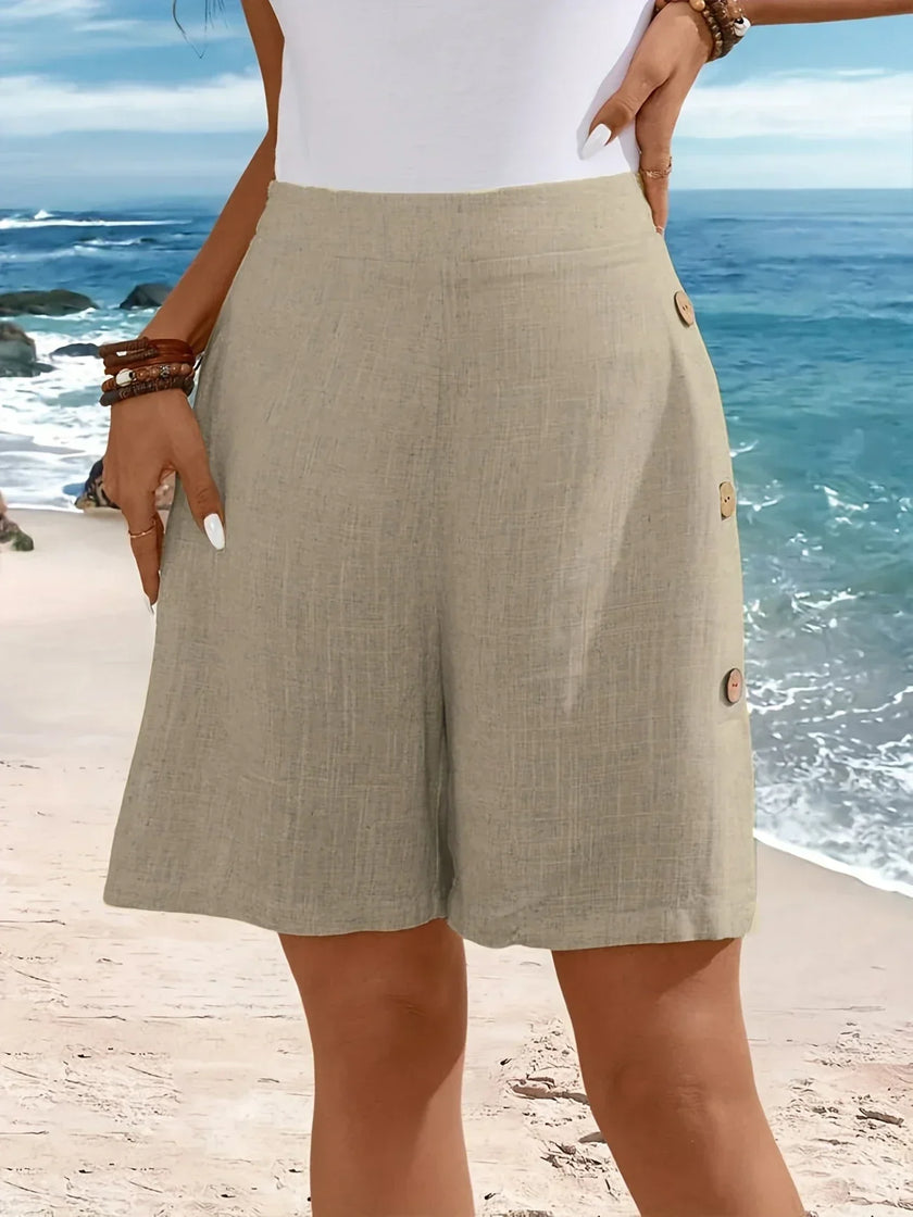 FJØRNA women's lightweight summer shorts with elastic waist and button front, casual and breathable for warm weather.
