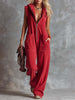 Raspberry red cotton hooded zip-front jumpsuit for women, featuring a comfortable fit and stylish design by FJØRNA.