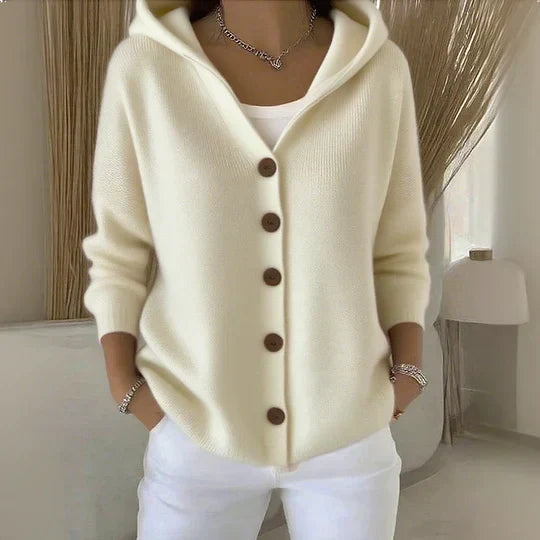 None | Women's Classic Knit Hooded Cardigan Sweater with Wrap Long-Sleeve Cozy for Everyday