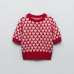 Short Sleeve Knit Sweater Women Heart Jacquard Crew Neck