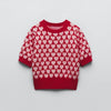 Short Sleeve Knit Sweater Women Heart Jacquard Crew Neck