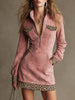 Pink faux suede leopard print mini dress by FJØRNA, casual dress with long sleeves and a fitted silhouette.