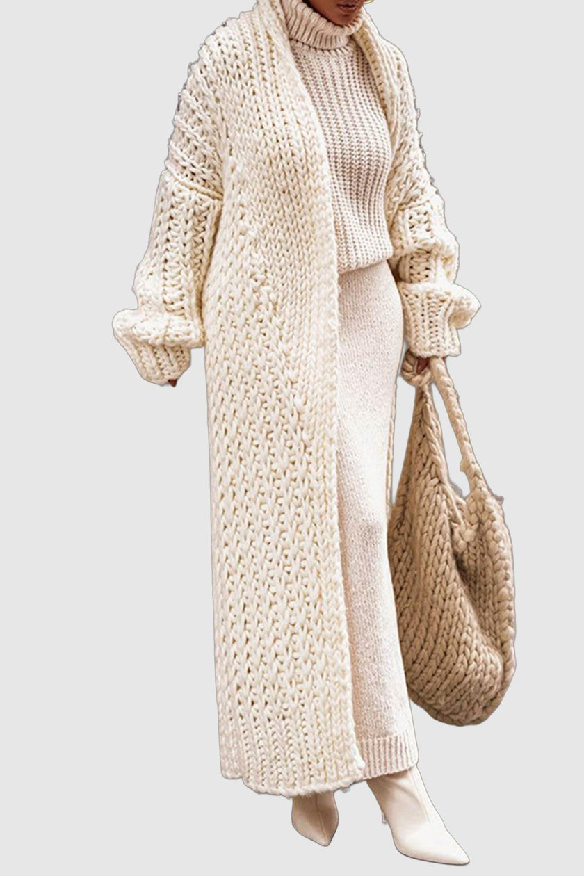 None | Women's Cozy Oversized Knit Cardigan Sweater with Open-Front Wrap Longline for Layering