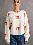 Bow Knit Sweater Women Crew Neck Relaxed Fit