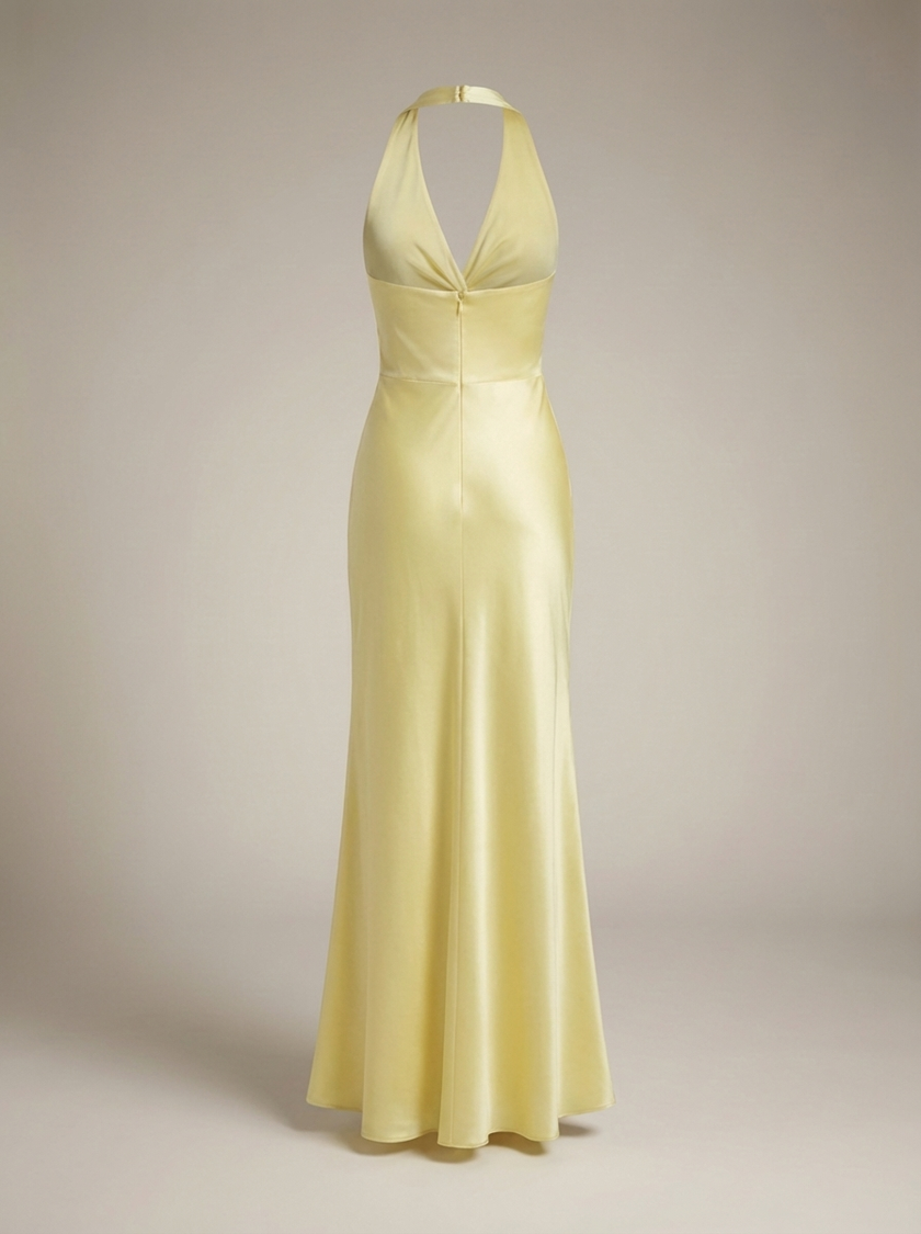 FJØRNA women's fitted halter neck maxi dress, elegant formal summer dress with a flowing silhouette and stylish design.