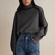 High Neck Knit Sweater Women Wide Sleeve Relaxed Fit