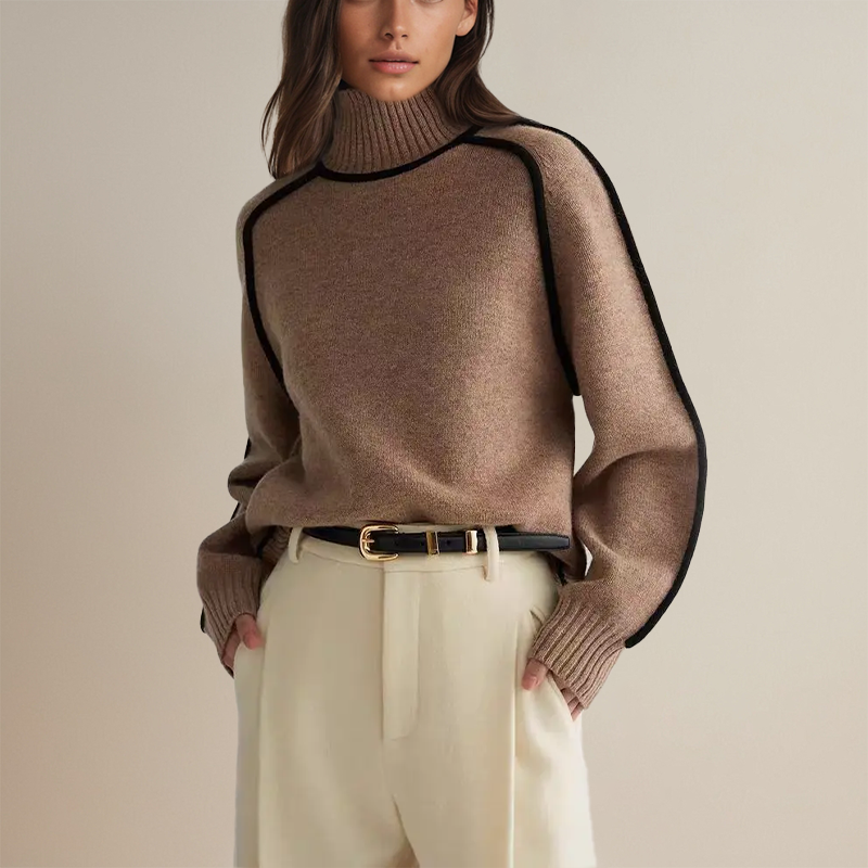 High Neck Knit Sweater Women Wide Sleeve Relaxed Fit