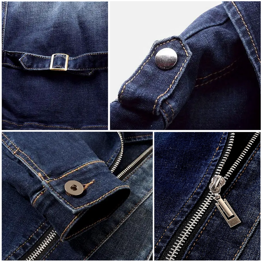Denim Moto Jacket Women Fitted Zip Front Cropped Cotton