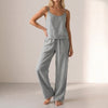Dark gray FJØRNA women's summer two-piece set with button front scoop neck top and matching shorts, casual and stylish.