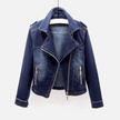 Denim Moto Jacket Women Fitted Zip Front Cropped Cotton